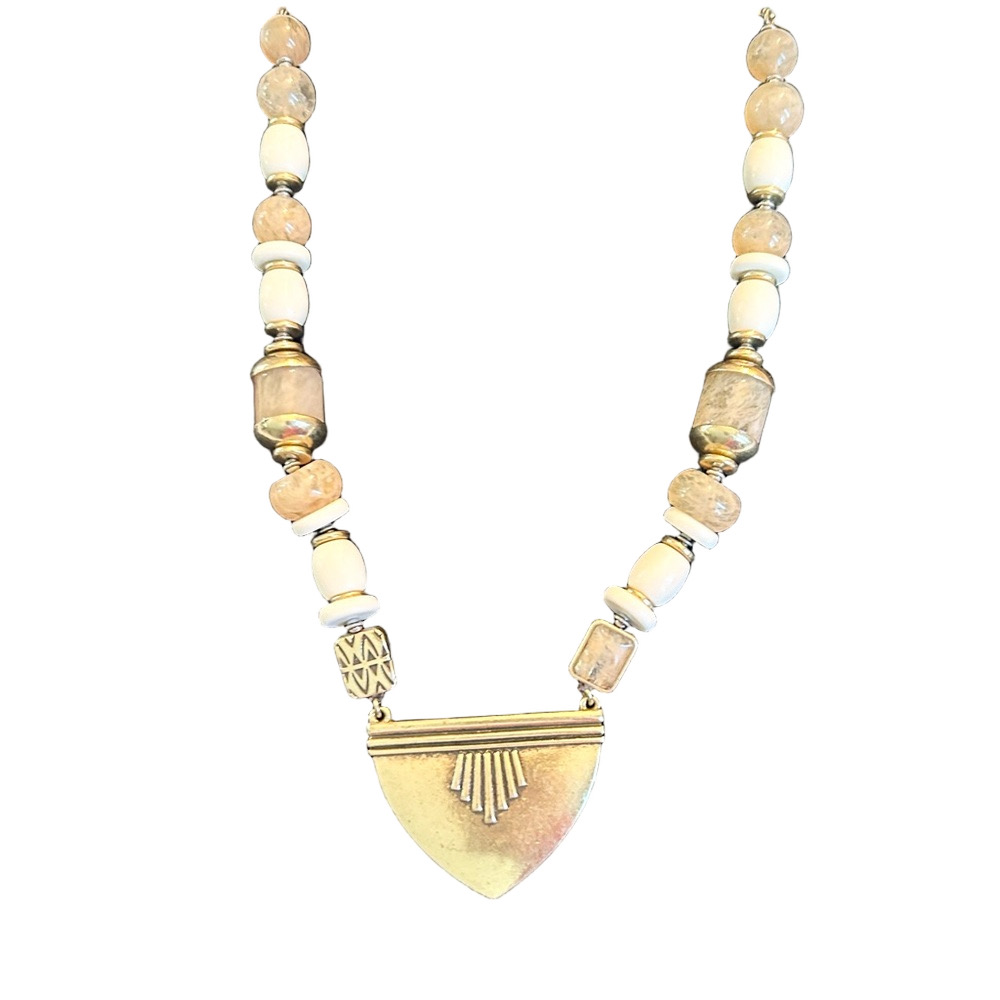 J. Crew Cream Bead Necklace with Gold-Tone Geometric Pendant